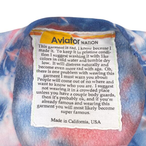 Aviator Nation Sweatshirt Unisex Red Blue Hand Tie Dye Fleece Pullover - Picture 4 of 7